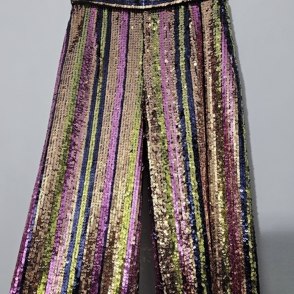 Rasario Multicolor Striped Sequin Straight Leg Pants - Picture 4 of 12